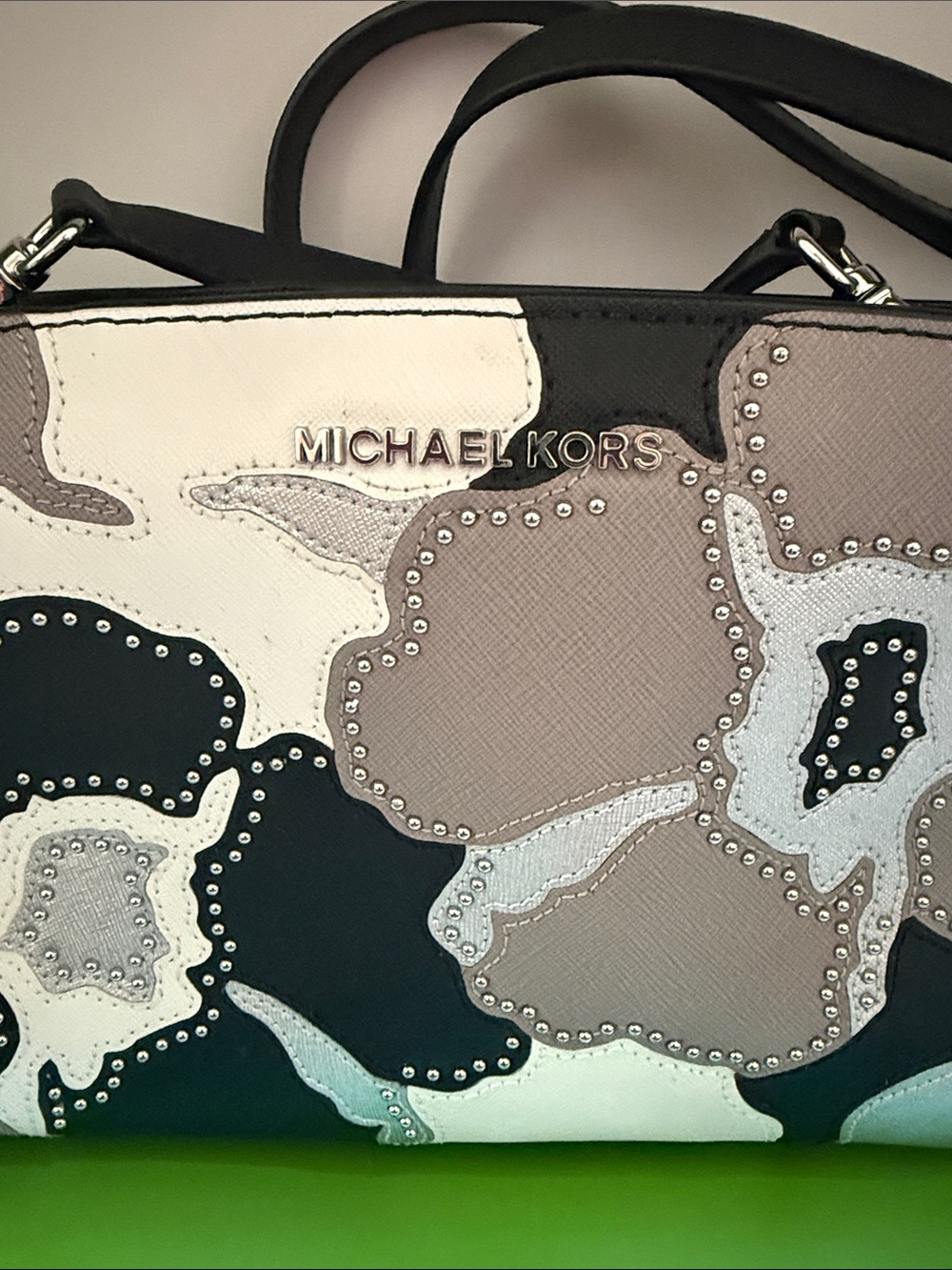 Michael Kors Black, Gray & White Floral Applique Crossbody - Picture 6 of 8